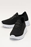 Kadın Ortopedik Taban Triko Günlük Spor Ayakkabı SİYAH - BEYAZ