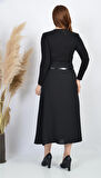 SORALLİNE KADIN MEVSİMLİK CEPLİ PİLELİ ETEK 90 CM BOYUNDA 755 ETAMİN DESEN SİYAH