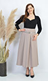 SORALLİNE KADIN MEVSİMLİK CEPLİ PİLELİ ETEK 90 CM BOYUNDA 755 ETAMİN DESEN TAŞ
