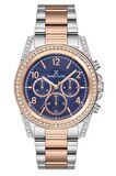 Taşlı Çelik Bilezik Lacivert Kadran Rose Gold/Metalik Kadın Kol Saati + Sonsuzluk Bileklik