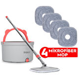 PONY GRİ 4 ADET MİKROFİBER MOP TEMİZ & KİRLİ SUYU  AYIRMA ÖZELLİĞİ OTOMATİK TEMİZLİK SETİ PASPAS