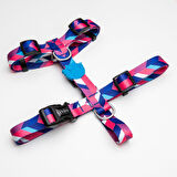Lindo Dogs Pink Dream H Tipi Köpek Göğüs Tasması Mavi/Pembe Beden Large