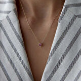 Pembe Taşlı Burj Kalp  Kolye