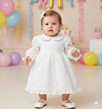  Beyaz Uzun Kollu Fisto Yaka Detaylı Kız Çocuk Elbise - Jesicca