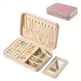 Kadife Tasarım Fermuarlı Takı Kutusu Seyahat Mücevher Kutusu Aynalı Takı Organizer Kutusu Pembe