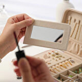 Kadife Tasarım Fermuarlı Takı Kutusu Seyahat Mücevher Kutusu Aynalı Takı Organizer Kutusu Pembe