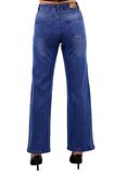 Paçaları Çıtçıtlı Detaylı Yüksek Belli Cepli Astarsız Kadın Kot Pantolon Jean Açık Mavi Denim