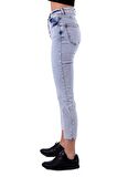 Düğme Detaylı ve Yüksek Belli Cepli Astarsız Mom Kadın Kot Pantolon Kar Açık Mavi Denim Dört Mevsim 