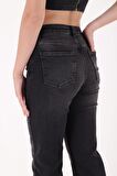 Paçaları Dikişsiz ve Geniş Paçalı Yüksek Belli Rahat/Relaxed Kadın Kot Pantolon Antrasit Denim Jean