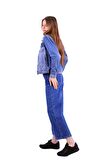 Yırtık Detaylı Cepli ve Astarsız Uzun Kollu Dar Kalıplı Kadın Kot Ceket Koyu Mavi Denim Dört Mevsim 