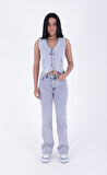 Yüksek Belli ve Cepli Boru Paçalı Relaxed Kadın Kot Pantolon Açık Mavi Jean Denim Dört Mevsim