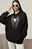 Marvel Örümcek Adam Logo Baskılı Unisex Hoodie, Oversize Spider-Man Hoodie