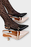 Kadın Tek Bant Tokalı Sivri Burun Arkası Açık Topuklu Ayakkabı SİYAH