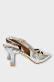 Kadın Tek Bant Tokalı Sivri Burun Arkası Açık Topuklu Ayakkabı GÜMÜŞ