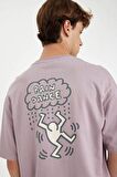 DeFacto Keith Haring Boxy Fit Bisiklet Yaka Baskılı Pamuklu Kısa Kollu Tişört C6521AX24AUBR147