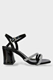 Kadın Çift Bantlı Taş Detay Topuklu  Ayakkabı SİYAH
