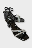 Kadın Çift Bantlı Taş Detay Topuklu  Ayakkabı SİYAH