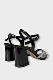Kadın Çift Bantlı Taş Detay Topuklu  Ayakkabı SİYAH