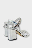 Kadın Çift Bantlı Taş Detay Topuklu  Ayakkabı GÜMÜŞ