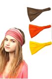 Bandana Paraşüt Lastikli Açık Kahverengi Açık Sarı Turuncu 3 Adet