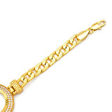 Altın Kaplama İmitasyon 2 Sıra Zirkon Taşlı Desenli Figaro Çeyrek Çerçeve Bileklik BLK-1169