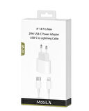 MobiLX M-20 20W iPhone 8–14 Pro Max Uyumlu Hızlı Şarj Adaptörü + USB-C to Lightning Kablo