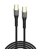 Samsung Xiaomi Oppo Reeder Huawei Uyumlu 60W Örgülü Işıklı Type C To Type C Hızlı Şarj ve Data Kablosu MU-09