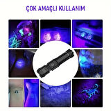 Valkyrie 365nm UV Mor Işık Şarjlı El Feneri – 1200mAh Batarya, Type-C Şarj, Hafif ve Güçlü Tasarım