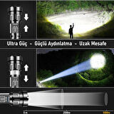 Valkyrie 15W LED + UV El Feneri 3000mAh Şarjlı 9 Mod Zoom Powerbank Özellikli Suya Dayanıklı Fener