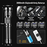 Valkyrie 15W LED + UV El Feneri 3000mAh Şarjlı 9 Mod Zoom Powerbank Özellikli Suya Dayanıklı Fener
