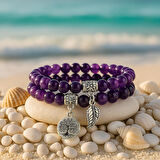 Valkyrie Doğal Ametist Taşlı Çift Kat Bileklik  El YapımıEnerji ve Denge Taşı