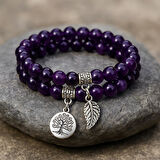 Valkyrie Doğal Ametist Taşlı Çift Kat Bileklik  El YapımıEnerji ve Denge Taşı