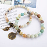 Valkyrie Doğal Amazonit Taşı Bileklik Seti Hayat Ağacı & Yaprak Charm El Yapımı Enerji Dengeleyici