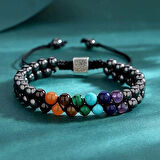 Valkyrie Doğal Obsidyen – 7 Çakra Doğaltaş Bileklik Ayarlanabilir Enerji Dengesi & Negatif Enerji Kalkanı