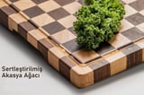 Valkyrie Doğal Akasya Ahşap Kesme Tahtası 43x33 cm – Kaydırmaz Tabanlı, Profesyonel Servis & Sunum Tahtası