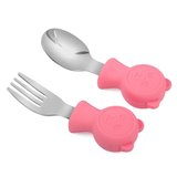 Valkyrie 304 Çelik Panda Bebek Kaşık Çatal SetiSilikon Saplı BPA İçermez Ergonomik Kaymaz Pembe