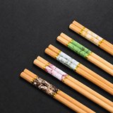 Valkyrie 5 Çift 24cm Bambu Desenli Yemek Çubuğu Seti Hediyelik Kutulu Japon Sushi Chopstick 