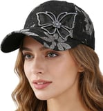 Valkyrie Kadın Siyah Dantel Şapka Taş İşlemeli Çiçek Detaylı Ayarlanabilir Baseball Cap Yazlık Şapka