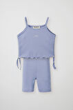 Mavi Fitilli Askılı Bluz - Mini Şort