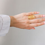 Çelik Yüzük Kadın Altın Kaplama Dorikalı Kaburga YZK-478