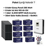 Güneş Enerjisi Bağ Evi Solar Paketi 5KVA Akıllı İnverter 410W Güneş Paneli 100Ah Jel Akü