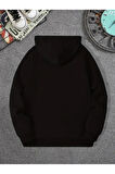 Erkek Basit Dağ Baskılı Kapüşonlu Sweatshirt