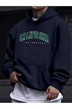 Erkek California Baskılı Kapüşonlu Oversize Sweatshirt