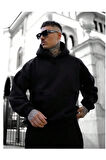 Erkek NY Baskılı Kapüşonlu Oversize Sweatshirt