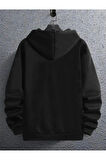 Erkek LA Baskılı Kapüşonlu Fermuarlı Oversize Sweatshirt