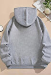 Erkek LA Baskılı Kapüşonlu Fermuarlı Oversize Sweatshirt