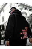 Erkek Makes You Happy Baskılı Kapüşonlu Oversize Sweatshirt