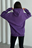Kadın Renkli Believe Baskılı Oversize Kapüşonlu Sweatshirt