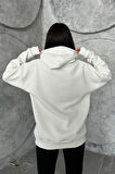 Kadın Renkli Believe Baskılı Oversize Kapüşonlu Sweatshirt