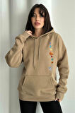 Kadın Minik Gezegen Baskılı Oversize Kapüşonlu Sweatshirt